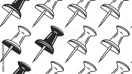 Vector illustration variety of push pins in black and white on a clean