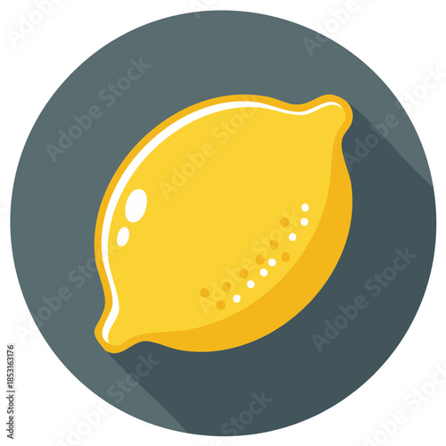 Bright Yellow Lemon Icon on Gray Circle Background with Shadow