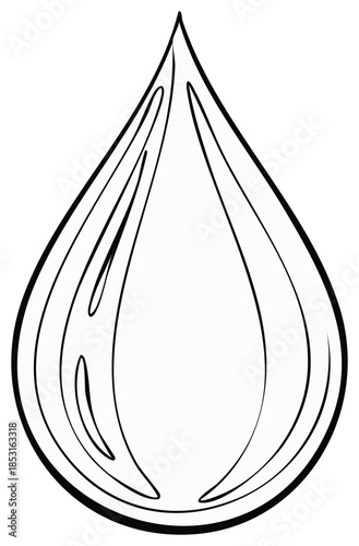 Minimalist black outline drawing of a single water drop or teardrop symbol icon
