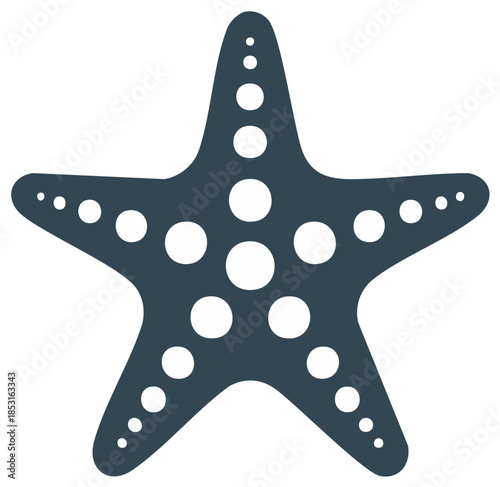 Dark Blue Starfish with White Circle Pattern, Ocean Sea Life Illustration