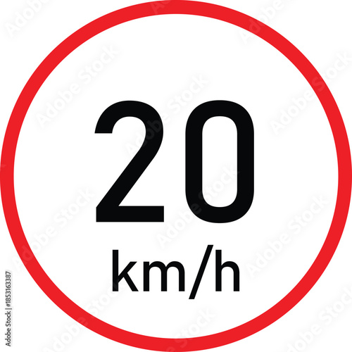 20 km/h Speed Limit Vector Sign | Traffic Speed Restriction Symbol, Road Safety Warning Icon, Maximum Speed Regulation Pictogram, Flat Vector EPS PNG JPG.