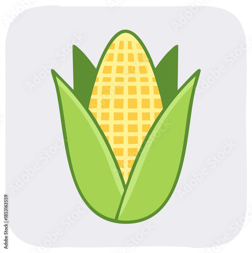 Ear of Corn Illustration with Husk on Grey Background, Corn on the Cob Icon