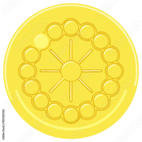 Golden Dharma Wheel symbol illustration, Buddhism concept, spiritual enlightenment