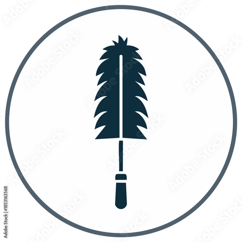 Dusting brush icon in circle, symbol for cleaning, housekeeping.