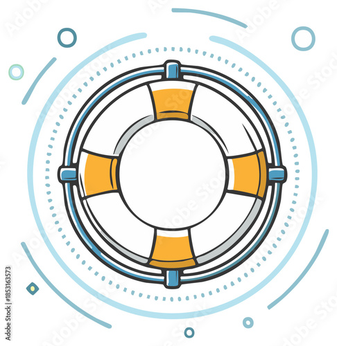 Stylized Life Preserver with Water Elements Graphic Illustration