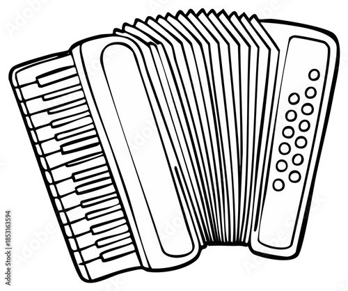 Illustration of a black and white accordion, isolated on a white backdrop