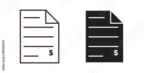 Invoice icons. thin line and glyph vector icons pack on white background