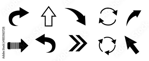 Arrow Icons Set in Black Flat Style for User Interface Design
Navigation, Direction, Refresh, Move and Action Symbol Collection