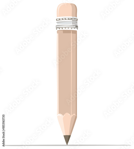Illustration of a classic wooden pencil with an eraser showing the tool used in education writing drawing drafting