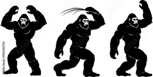 Bigfoot Evolution Silhouette Walking Progression Vector Art