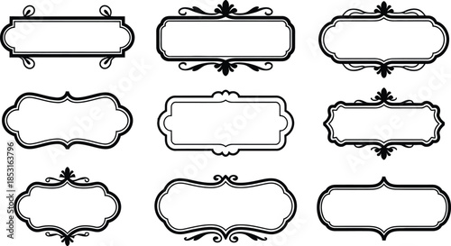 Set of vintage decorative frames, ornamental borders, and retro labels, vector illustration