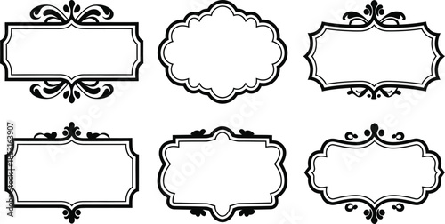Set of vintage decorative frames, ornamental borders, and retro labels, vector illustration
