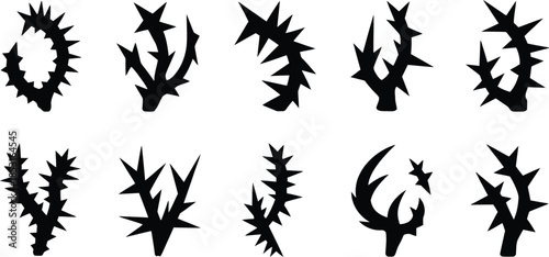Thorn Branch and Spiky Vine Silhouette Vector Set