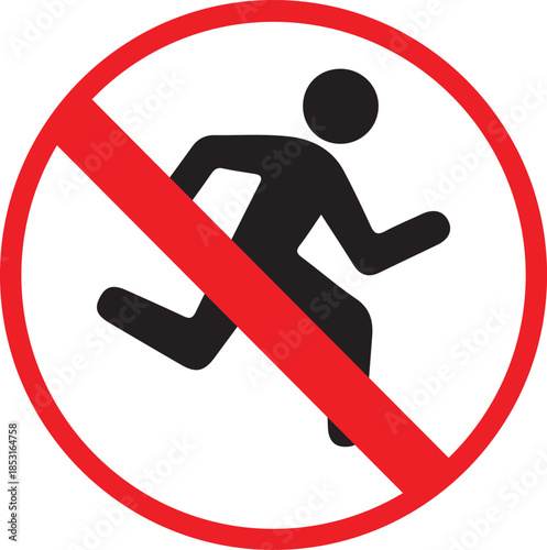 No Running Vector Icon | Running Prohibited Sign, Do Not Run Symbol, Safety Warning Pictogram, Public Area Restriction, Flat Vector EPS PNG JPG.