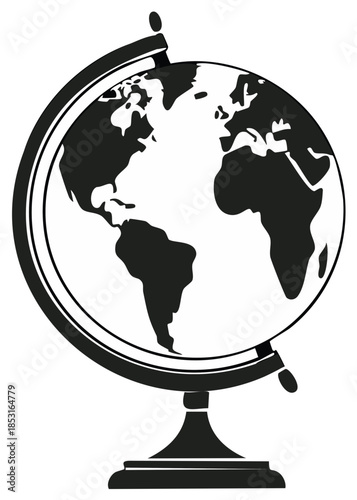 Black and white illustration of a globe isolated