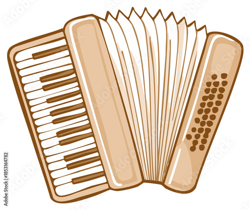 Cartoon accordion musical instrument with keyboard and bellows vector illustration