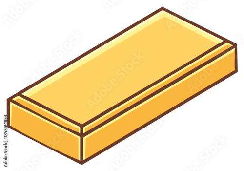 Single gold bullion bar illustration, cartoon style vector graphics