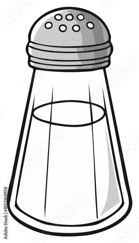 Salt shaker isolated drawing, seasoning container, kitchen tableware, glass dispenser, food flavor enhancement, cooking ingredients, culinary supplies
