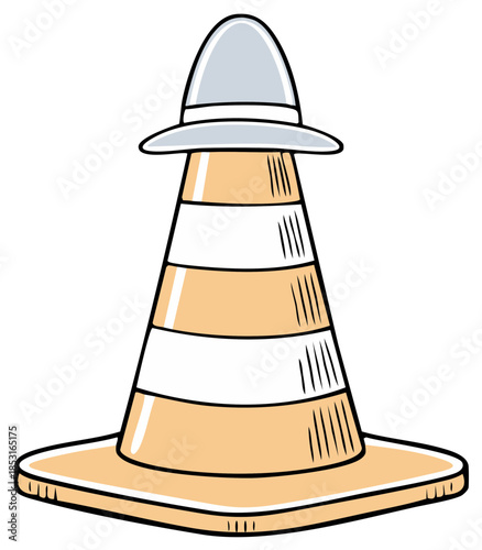 Cartoon illustration of a traffic cone wearing a hat