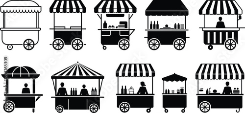 Set of golden trophy cups and award medals for winners and champions isolated on white background flat vector illustration for sports and success