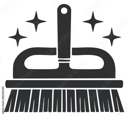 Sparkling Hand Broom and Brush Icon Depicting Cleanliness and Housekeeping