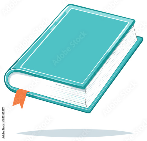 Illustration of a closed book with a teal cover and an orange bookmark indicating reading progress