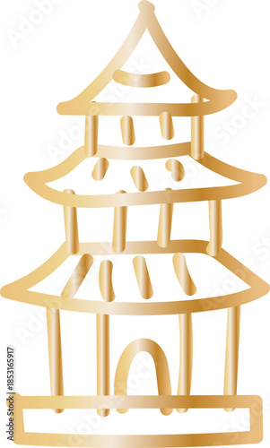Pagoda Building Hand Drawn Line Illustration