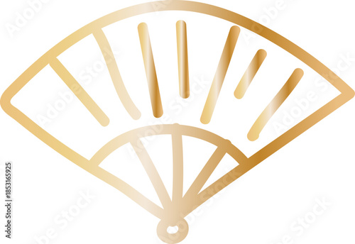Chinese Folding Fan Open Hand Drawn Line Art