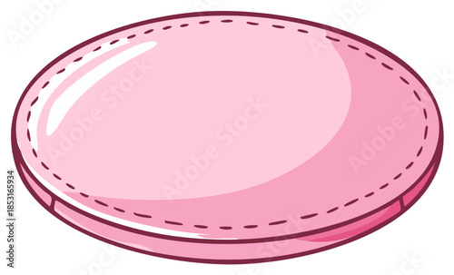 Shiny pink oval fabric patch with a stitched border cartoon illustration