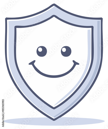 A cheerful shield icon with a delightful smile offering security and protection with a playful edge for websites or apps.