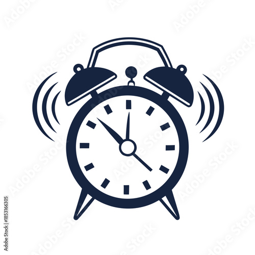 Black and white alarm clock with sound waves 1