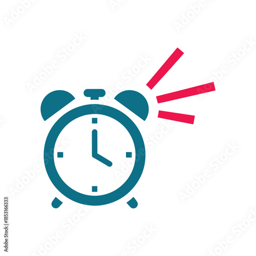 Blue alarm clock with red lines bursting out
