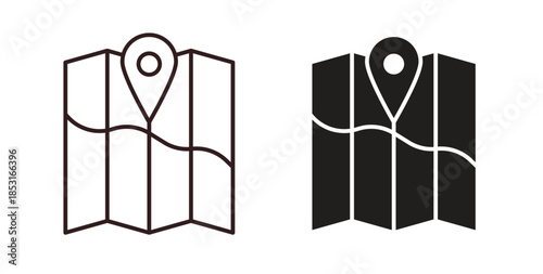 Map icons. thin line and glyph vector icons pack on white background