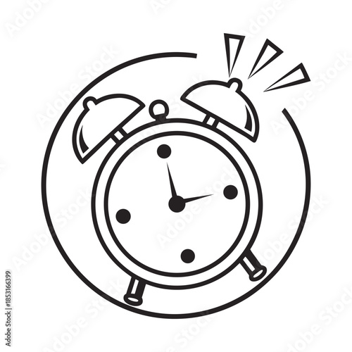 Black and white alarm clock with sound waves