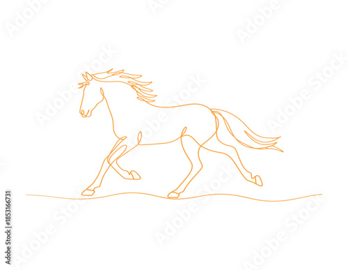 Orange Line Horse Galloping Across animal equine mammal running.