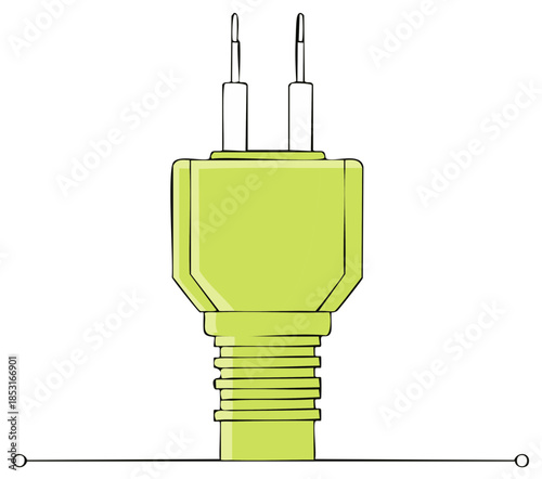Close-up of a green electrical plug with two pins, simplified illustration, and clean lines.