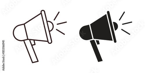 Megaphone icons. thin line and glyph vector icons pack on white background