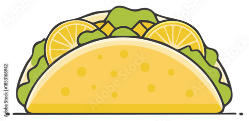 Vibrant Cartoon Taco with Lemon Slices and Lettuce