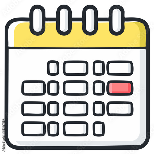 Doodle style desk calendar with a highlighted date and spiral binding