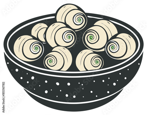 Illustration of Escargots in a Black Bowl