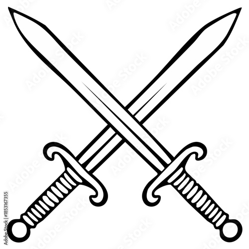 Crossed medieval swords, blades in graphic black and white.