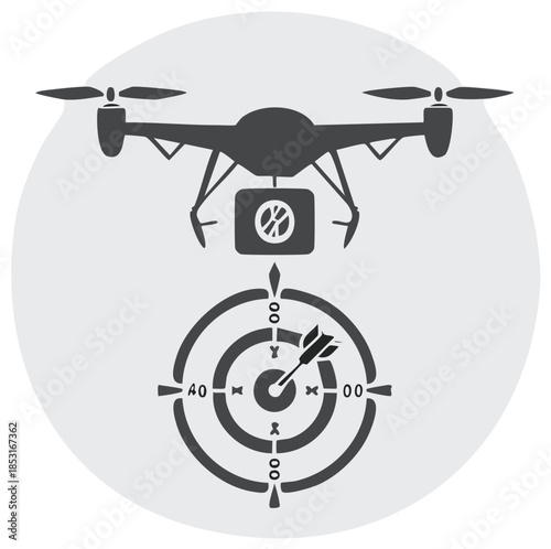 Drone Targeting System Symbolism with Camera, Aerial Vision, Aimed Dart on Target