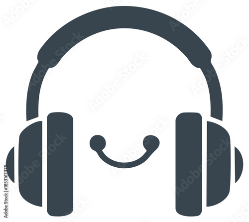Smiling Headphones Illustration, Music Concept, Audio Equipment