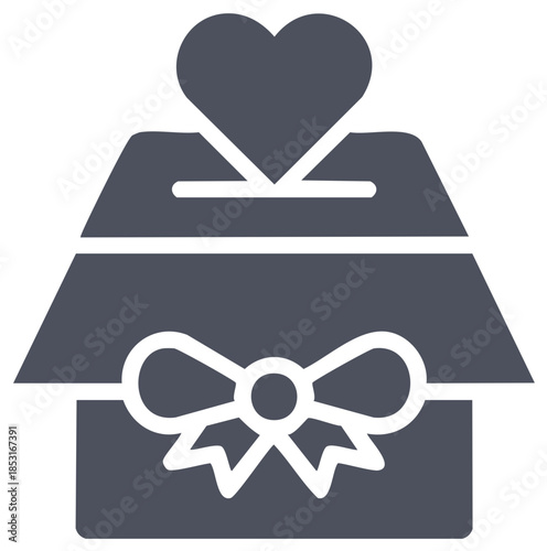 Donation Box With Heart and Gift Bow Charity Symbol