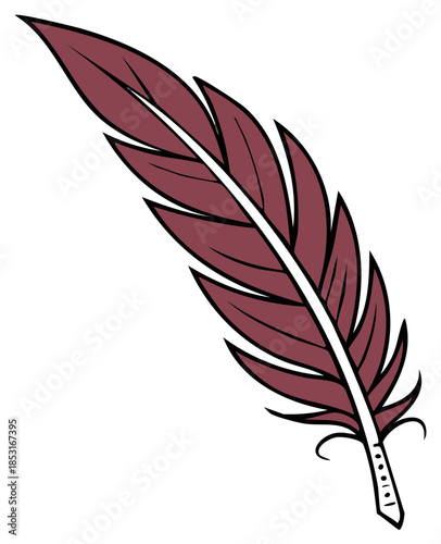 Illustrated Maroon Feather Elegant Quill Pen Writing Tool Object Decoration Element Design