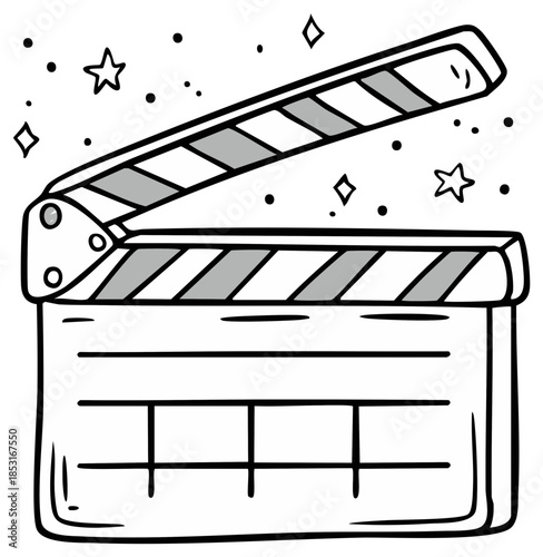 Film Slate Clapperboard Cartoon Illustration with Starry Sparkles for Movie Making