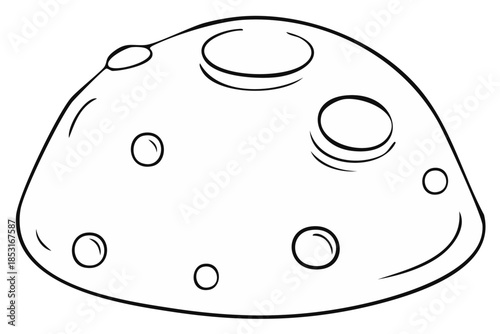 Outlined Cartoon Moon with Craters, Celestial Body Illustration
