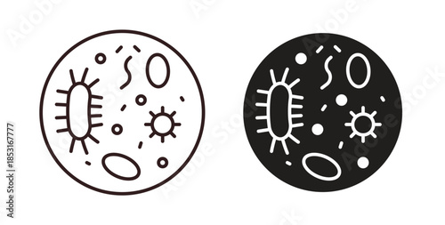 Microorganism icons. thin line and glyph vector icons pack on white background