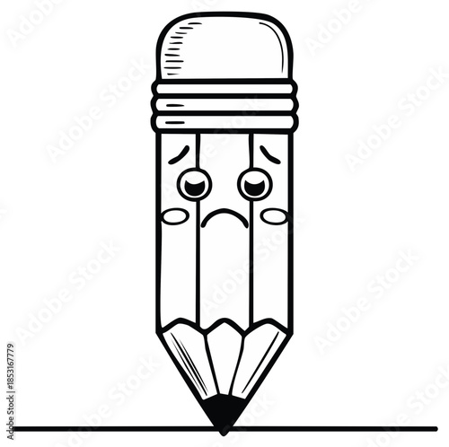 Sad Pencil Drawing a Line Simple Cartoon Illustration