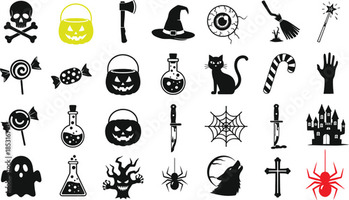 Halloween Icons Set A Collection of Spooky and Festive Symbols for Your Themed Designs